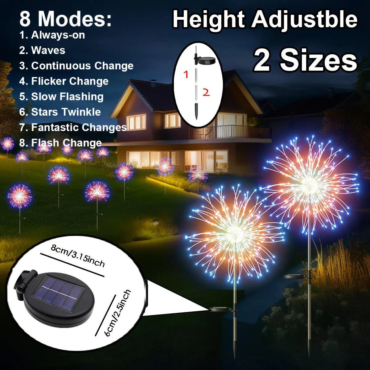 Luminile Solare de Grădină Firework 300LED – Rezistente la Apă, 200/60 LED-uri pentru Exterior