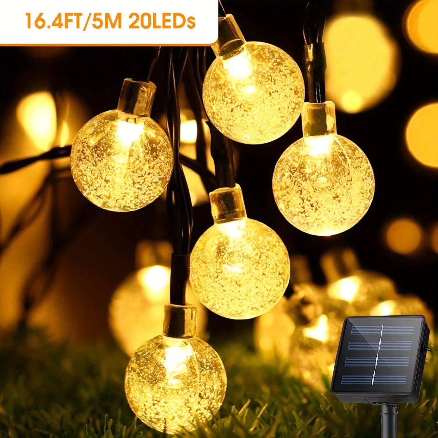 Luminite Solare Ghirlanda Globuri de Cristal - 20/50/100 LED-uri, 5/7/12m, 8 Moduri de Iluminare, Pentru Grădină și Petreceri