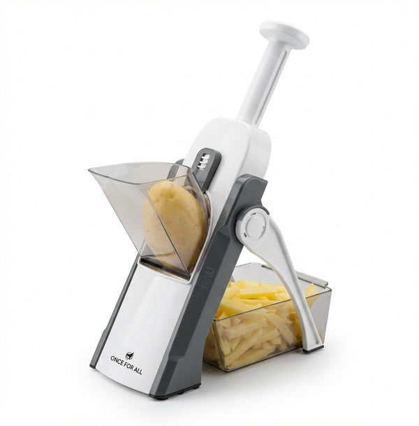 Mandolină Multifuncțională Ajustabilă (Feliator Vertical) - Tăiere Sigură, Lame Inox & Grosime Reglabilă (0.5-8mm)