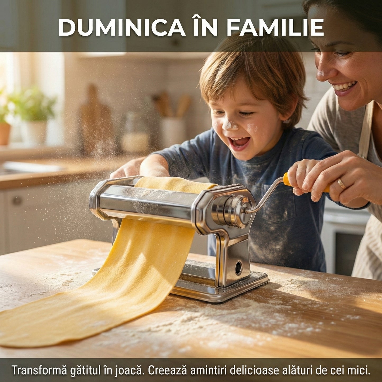 Mașină Manuală de Făcut Paste și Tăiței din Inox - 7 Trepte Grosime, Lățime 150mm & Fixare pe Masă