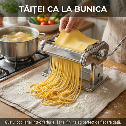 Mașină Manuală de Făcut Paste și Tăiței din Inox - 7 Trepte Grosime, Lățime 150mm & Fixare pe Masă