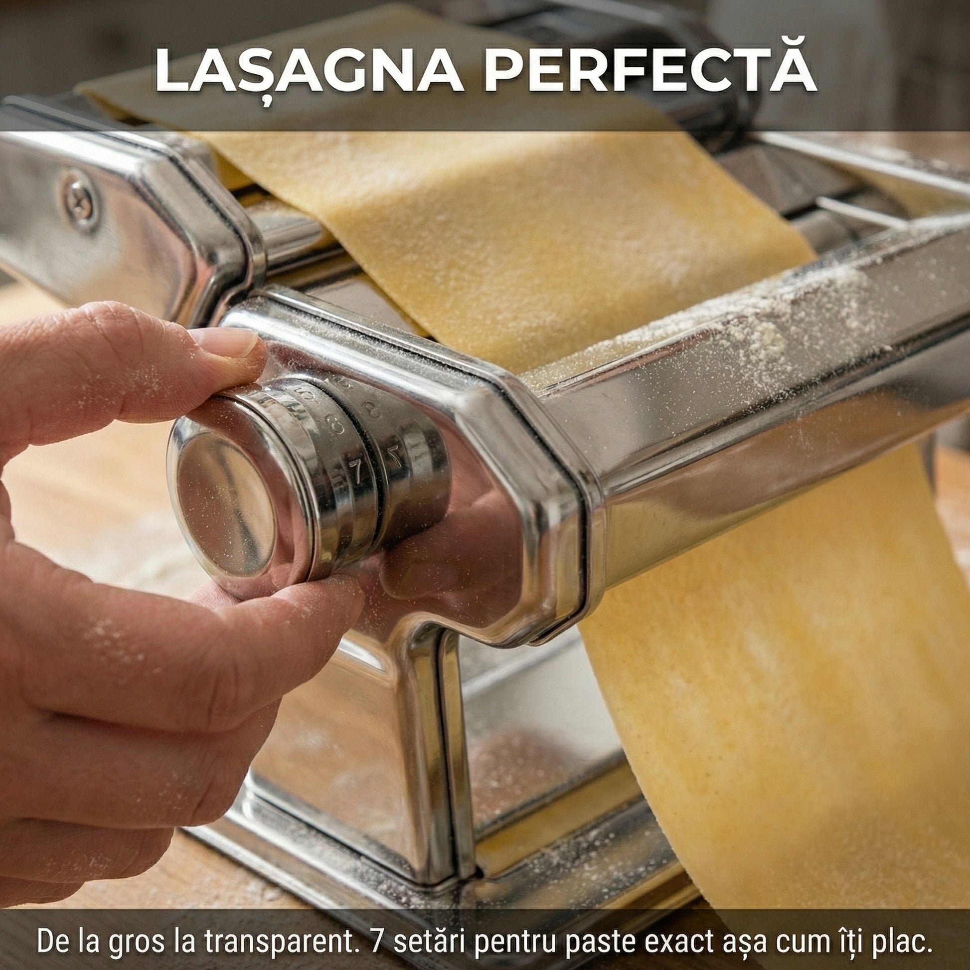 Mașină Manuală de Făcut Paste și Tăiței din Inox - 7 Trepte Grosime, Lățime 150mm & Fixare pe Masă