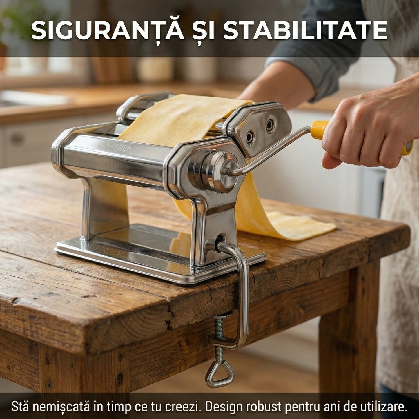 Mașină Manuală de Făcut Paste și Tăiței din Inox - 7 Trepte Grosime, Lățime 150mm & Fixare pe Masă