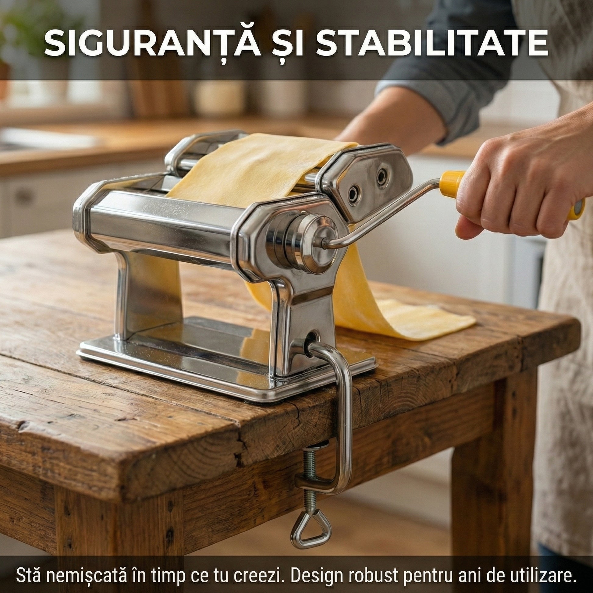 Mașină Manuală de Făcut Paste și Tăiței din Inox - 7 Trepte Grosime, Lățime 150mm & Fixare pe Masă