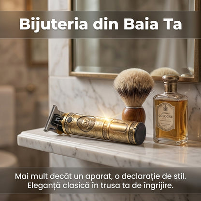 Mașină de Tuns și Contur SHINON, Wireless, Lame T-Blade Oțel Inoxidabil, Autonomie 120 min, Design Vintage Gold