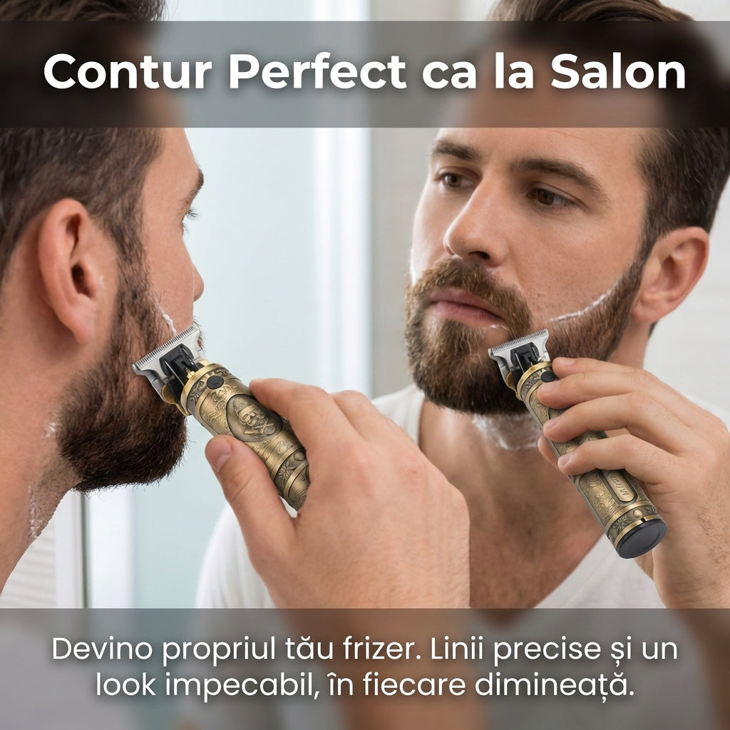 Mașină de Tuns și Contur SHINON, Wireless, Lame T-Blade Oțel Inoxidabil, Autonomie 120 min, Design Vintage Gold