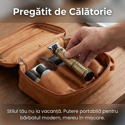 Mașină de Tuns și Contur SHINON, Wireless, Lame T-Blade Oțel Inoxidabil, Autonomie 120 min, Design Vintage Gold