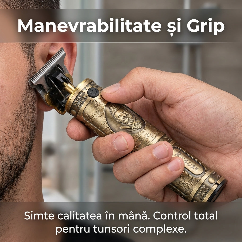 Mașină de Tuns și Contur SHINON, Wireless, Lame T-Blade Oțel Inoxidabil, Autonomie 120 min, Design Vintage Gold