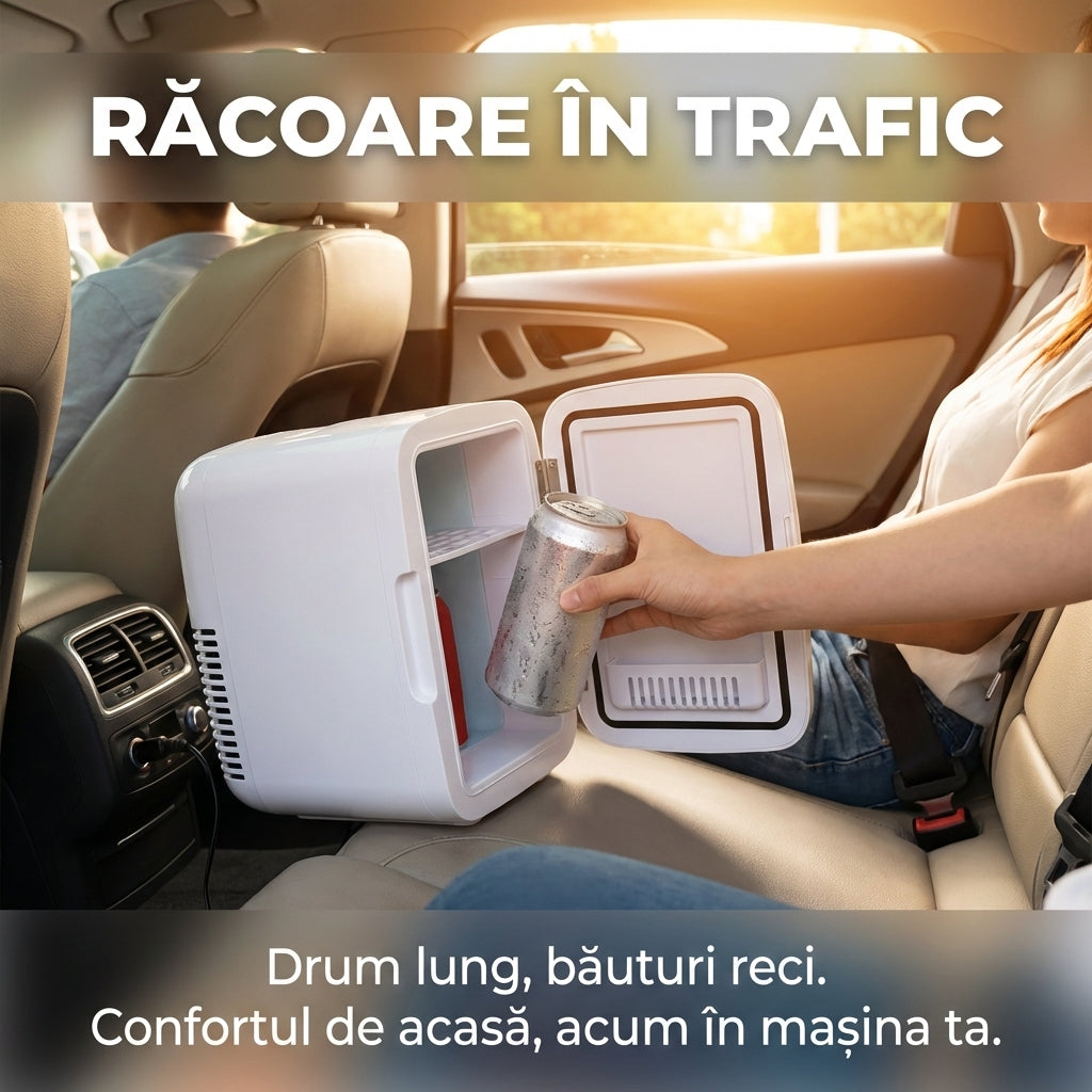 Mini Frigider Auto Portabil 4L, Alimentare Duală 12V/220V, Răcire Eficientă, Ideal Camping și Călătorii, Negru