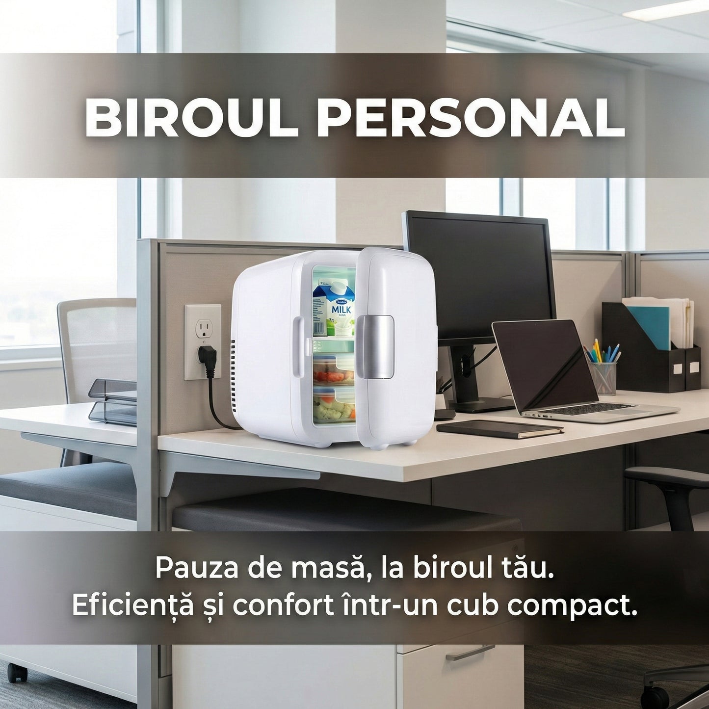 Mini Frigider Auto Portabil 4L, Alimentare Duală 12V/220V, Răcire Eficientă, Ideal Camping și Călătorii, Negru