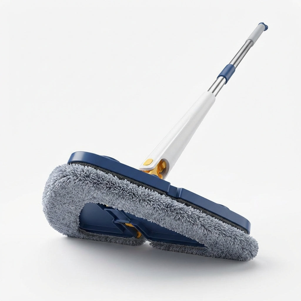 Mop Triunghiular Multifuncțional cu Cap Rotativ 360°, Microfibră, Mâner Extensibil din Oțel Inoxidabil, Sistem de Stoarcere Integrat, Albastru