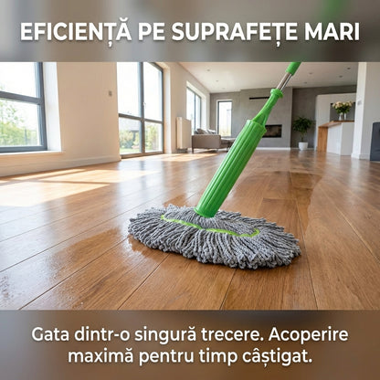 Mop Uriaș cu Stoarcere Automată 360°, Microfibră Ultraabsorbantă, Sistem Fără Găleată, Mâner Telescopic, Verde