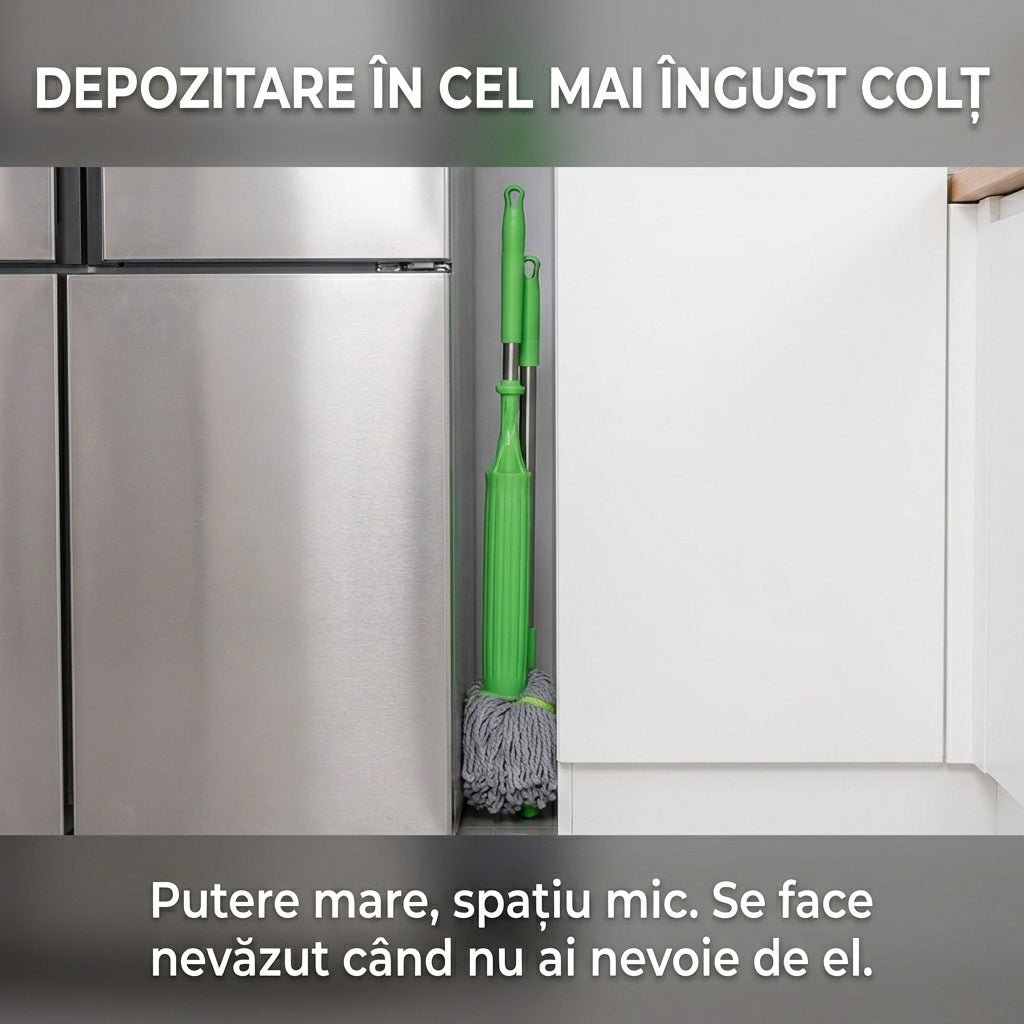 Mop Uriaș cu Stoarcere Automată 360°, Microfibră Ultraabsorbantă, Sistem Fără Găleată, Mâner Telescopic, Verde