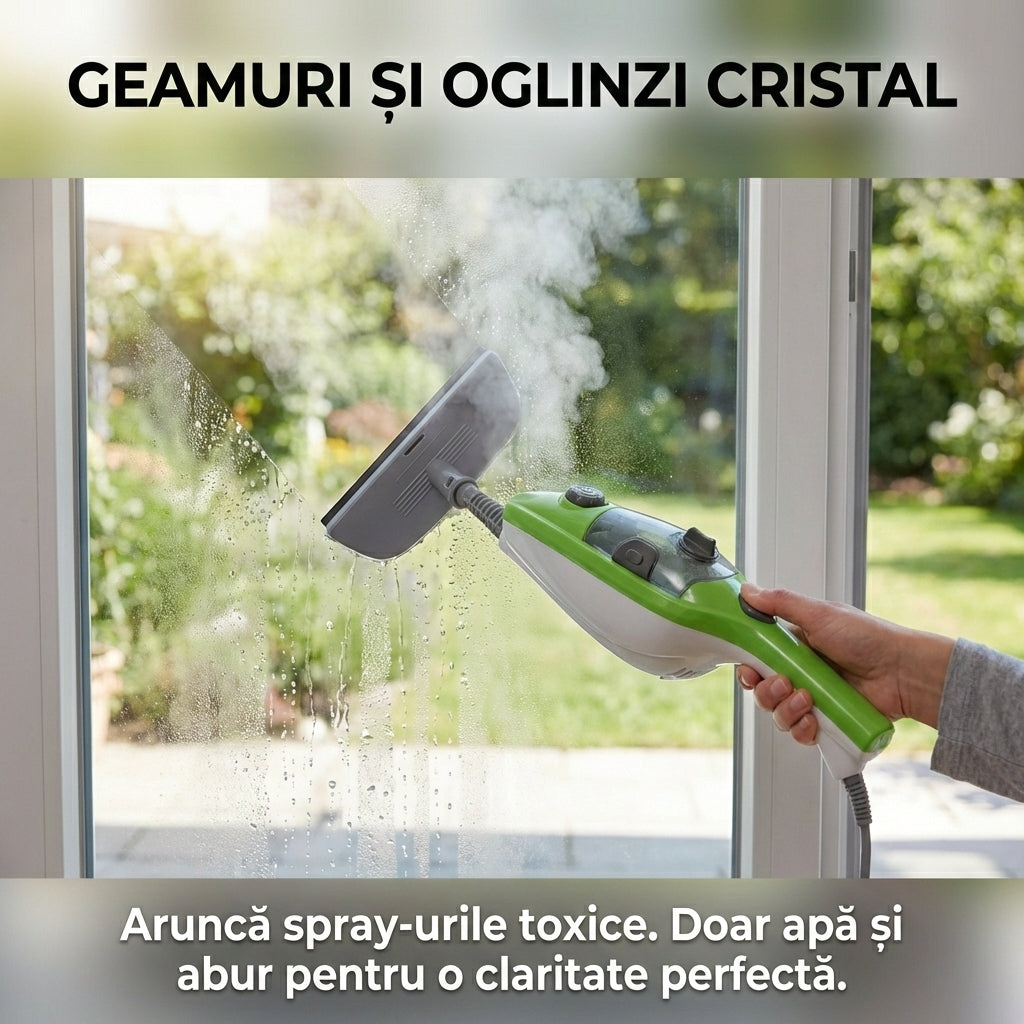 Mop cu Aburi H2O X10 Multifuncțional 10-în-1, 1300W, Dezinfectare Ecologică, Rezervor 400ml, Accesorii Incluse, Verde