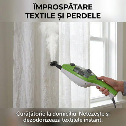 Mop cu Aburi H2O X10 Multifuncțional 10-în-1, 1300W, Dezinfectare Ecologică, Rezervor 400ml, Accesorii Incluse, Verde