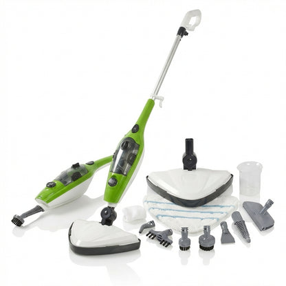 Mop cu Aburi H2O X10 Multifuncțional 10-în-1, 1300W, Dezinfectare Ecologică, Rezervor 400ml, Accesorii Incluse, Verde