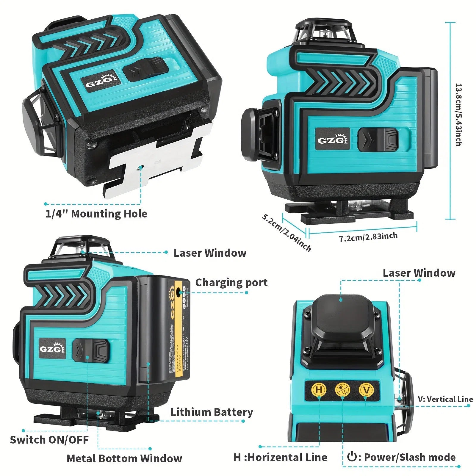 Nivela Laser GZG cu Nivelare Automată 4x360, 16 Linii Verzi 4D – Ideal pentru Construcții, Faianțare și Agățat Tablouri – Baterie, Telecomandă și Suport de Ridicare Incluse