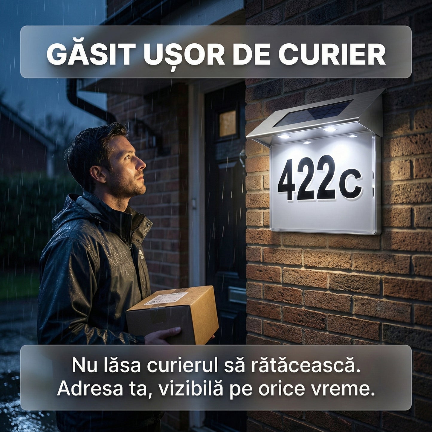 Număr de Casă Solar din Inox cu Iluminare LED, Design Modern, Vizibilitate Nocturnă, Set Cifre și Litere Inclus