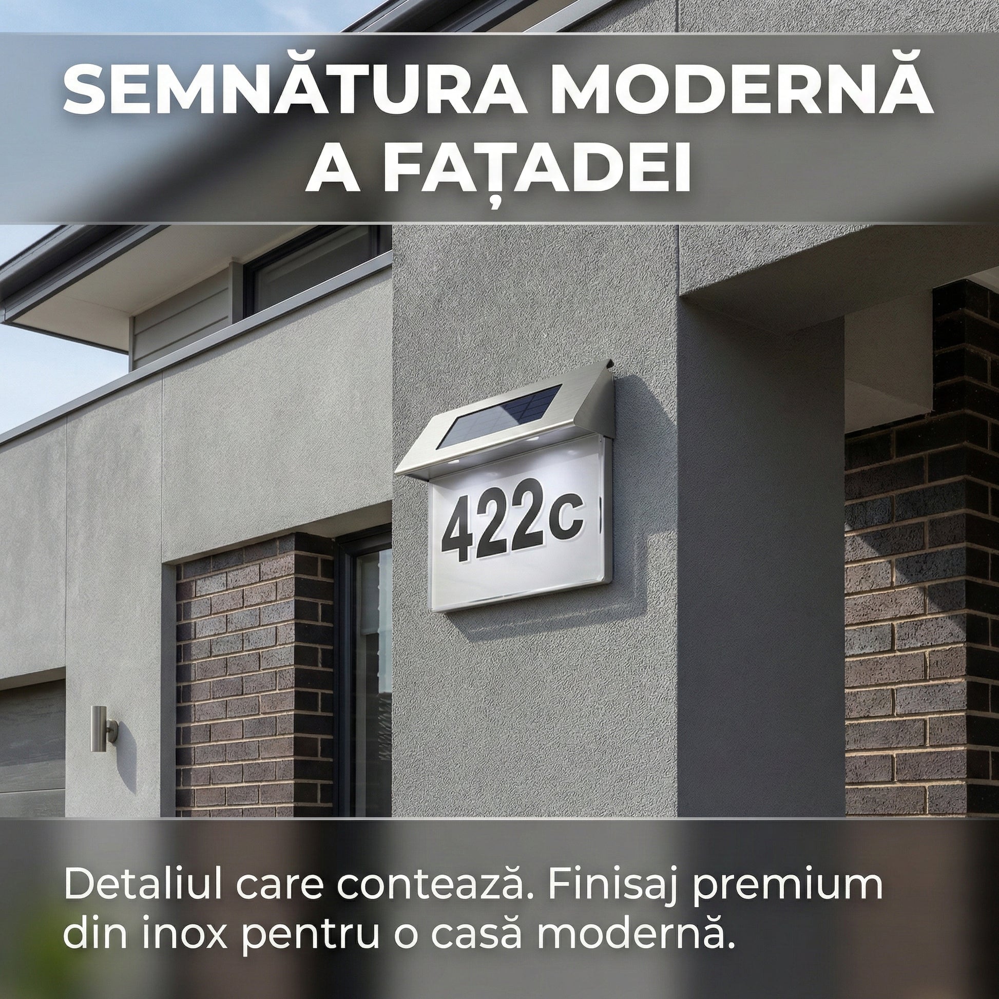Număr de Casă Solar din Inox cu Iluminare LED, Design Modern, Vizibilitate Nocturnă, Set Cifre și Litere Inclus