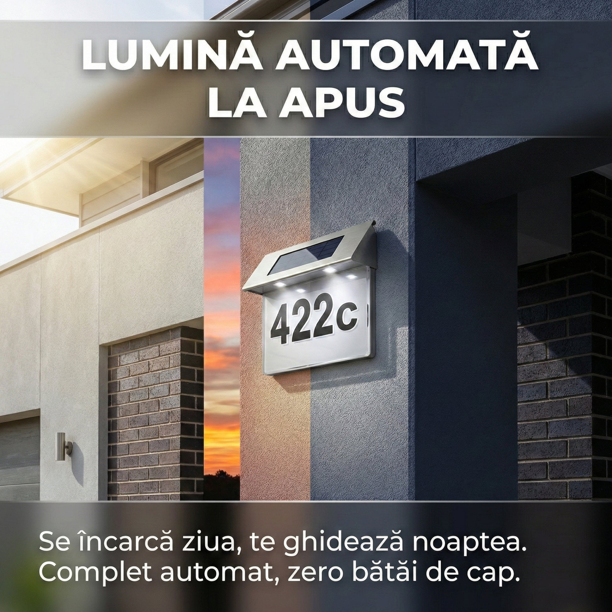 Număr de Casă Solar din Inox cu Iluminare LED, Design Modern, Vizibilitate Nocturnă, Set Cifre și Litere Inclus