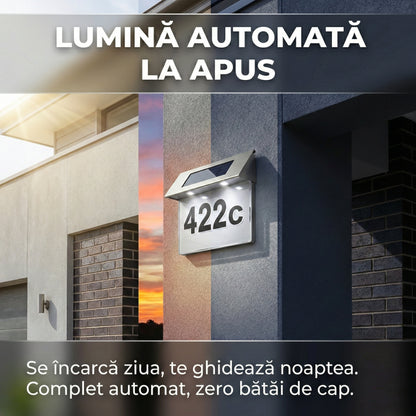 Număr de Casă Solar din Inox cu Iluminare LED, Design Modern, Vizibilitate Nocturnă, Set Cifre și Litere Inclus