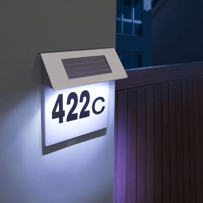 Număr de Casă din Inox cu Iluminare LED, Design Modern și Elegant, Alimentare Solara