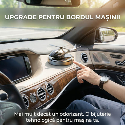 Odorizant Auto Solar Elicopter cu Elice Rotativă, Aromaterapie, Bază Antiderapantă, Ulei Esențial Inclus, Argintiu
