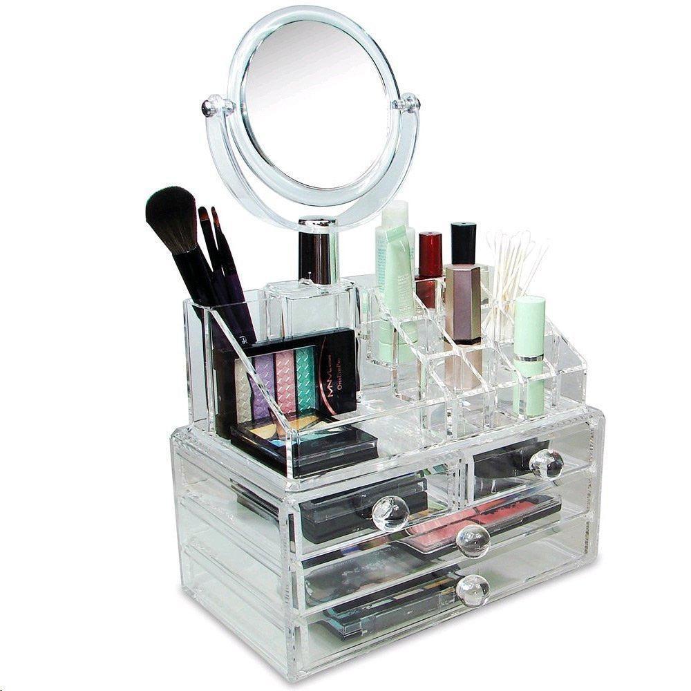 Organizator Make-Up cu Oglindă și 3 Sertare – Ideal pentru Cosmetice și Accesorii