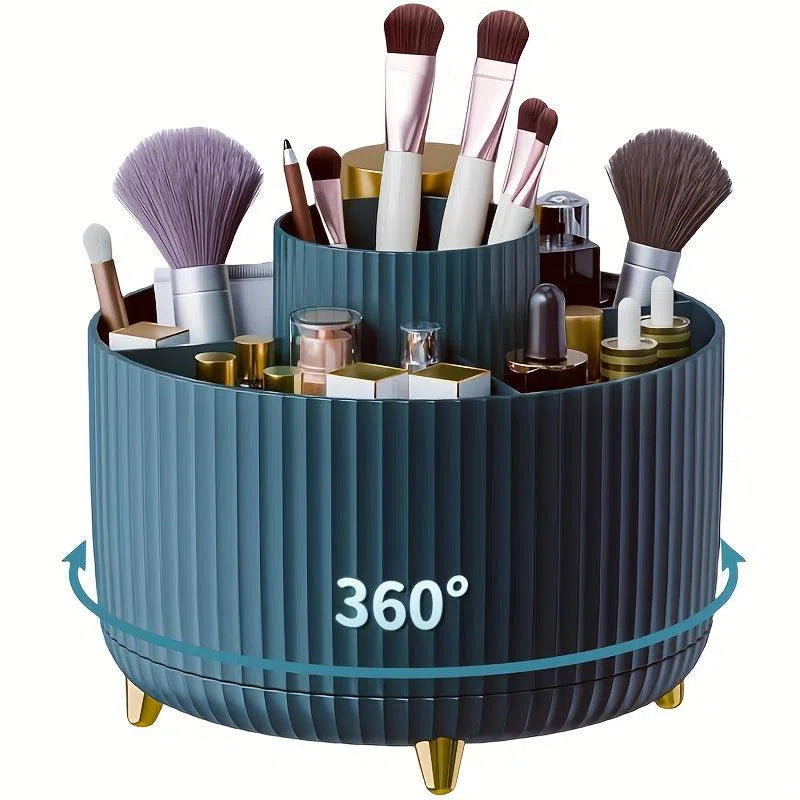 Organizator rotativ 360° pentru machiaj - Cutie de depozitare din plastic durabil pentru cosmetice cu 5 compartimente - Suport multifuncțional pentru organizarea biroului pentru pensule, rujuri, produse de îngrijire a pielii și articole de papetărie - Des