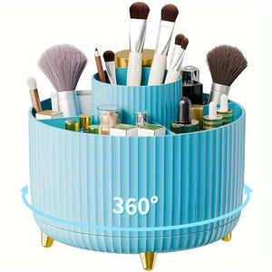 Organizator rotativ 360° pentru machiaj - Cutie de depozitare din plastic durabil pentru cosmetice cu 5 compartimente - Suport multifuncțional pentru organizarea biroului pentru pensule, rujuri, produse de îngrijire a pielii și articole de papetărie - Des