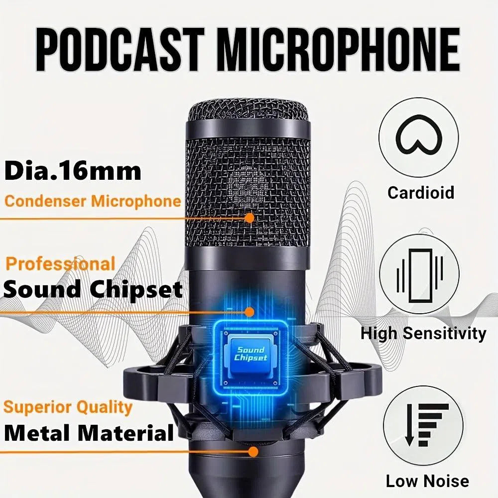 Pachet echipament podcast – Interfață audio V8s cu card de sunet live all-in-one și microfon condensator BM800