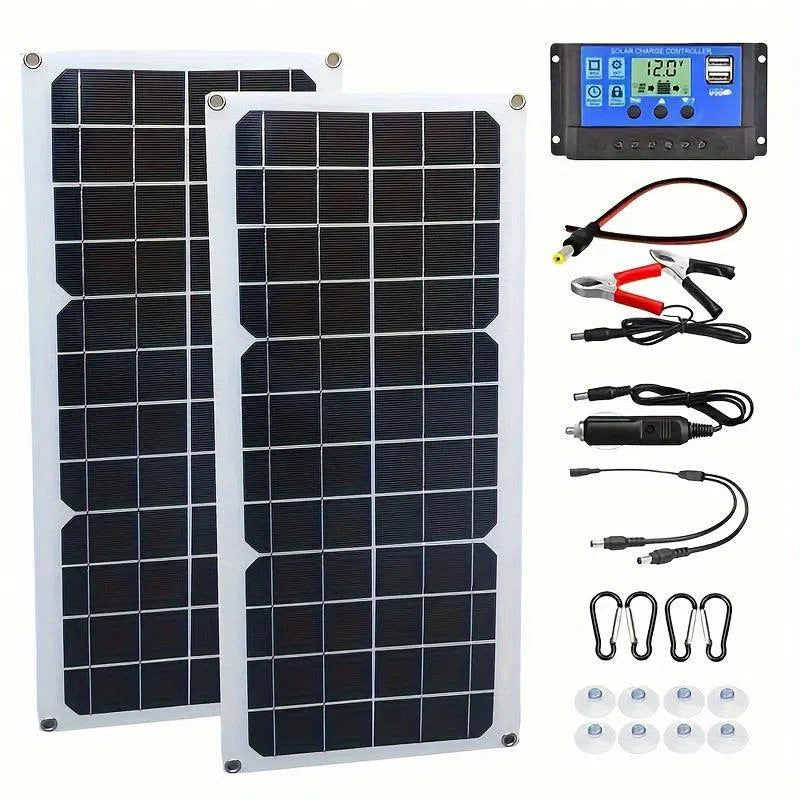 Panou solar flexibil de 30W/60W cu încărcător de baterie de 12V și controler dual USB