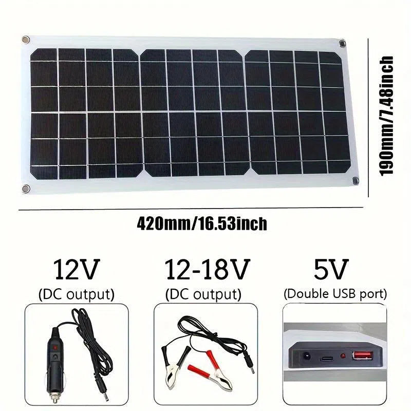 Panou solar flexibil de 30W/60W cu încărcător de baterie de 12V și controler dual USB