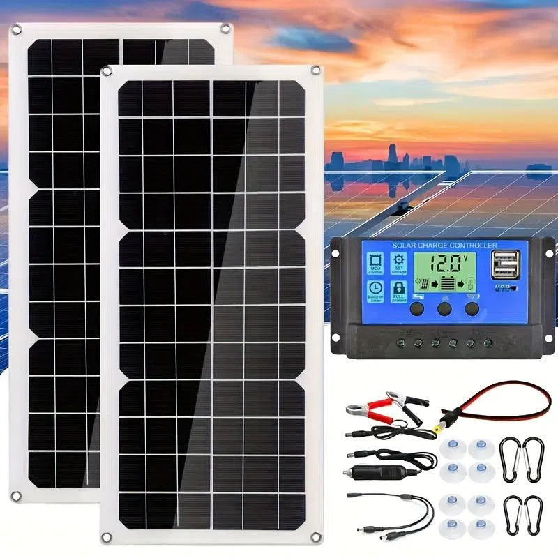 Panou solar flexibil de 30W/60W cu încărcător de baterie de 12V și controler dual USB