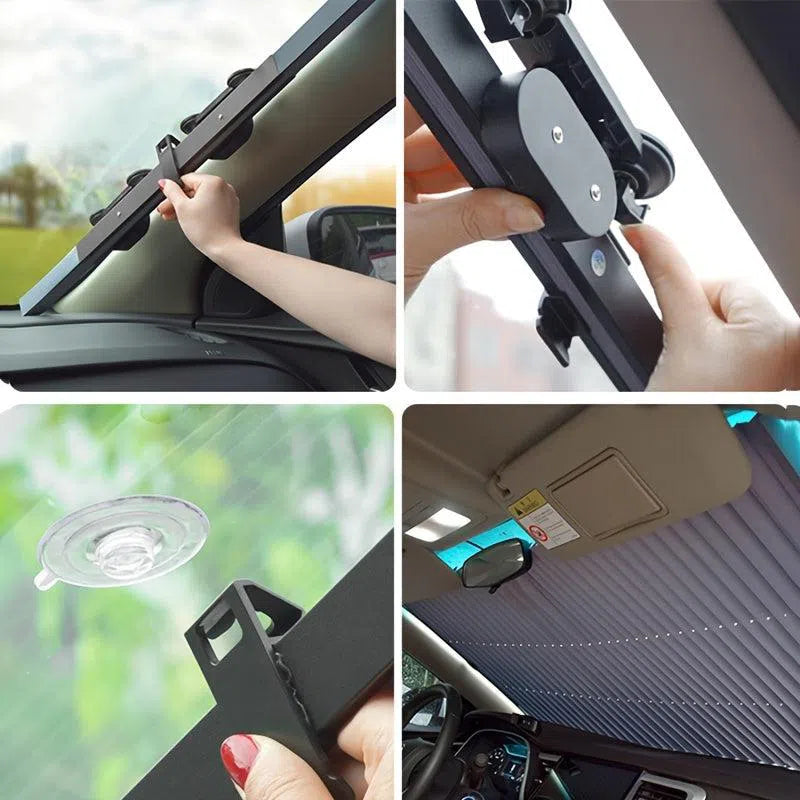 Parasolar auto-retractabil din material ABS durabil pentru parbriz – izolație termică și protecție UV