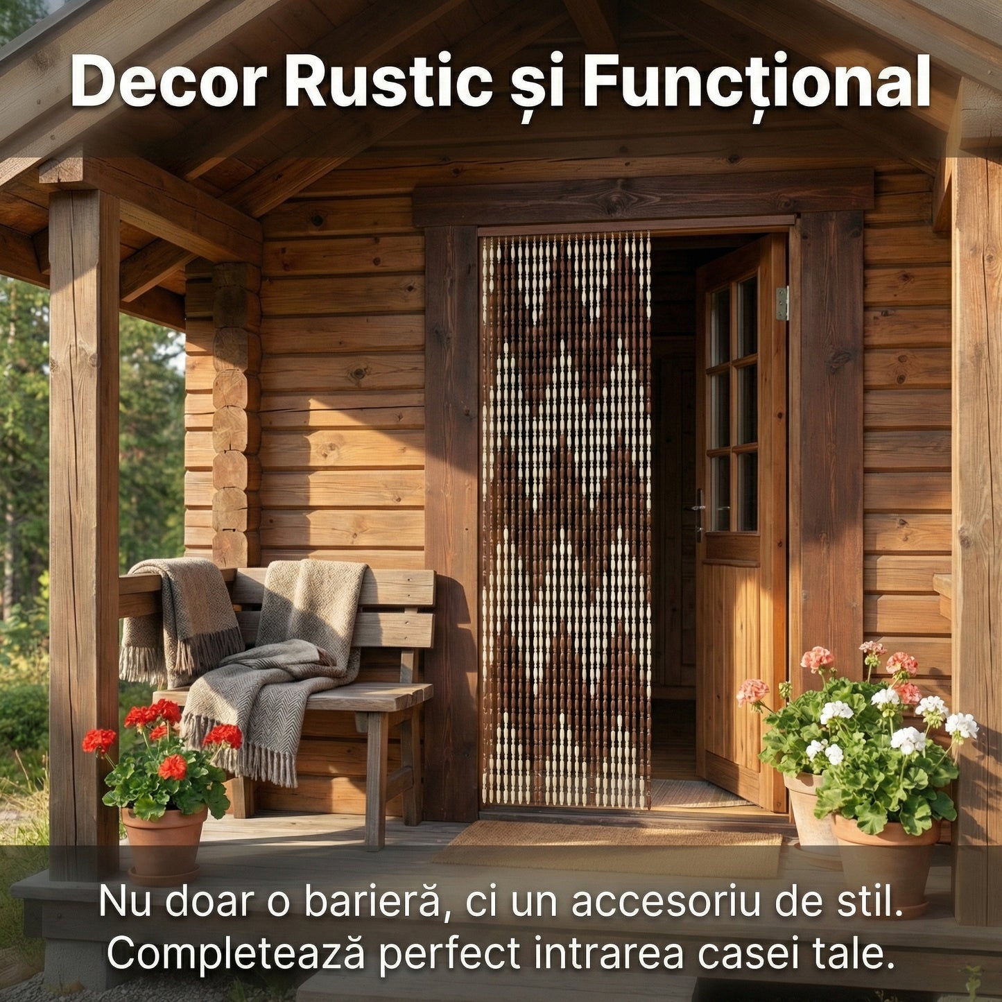 Perdea de Ușă Anti-Muște din PVC, 90x200 cm, Model Zig-Zag Bej/Maro, Rezistentă la Exterior, Bară de Prindere Inclusă