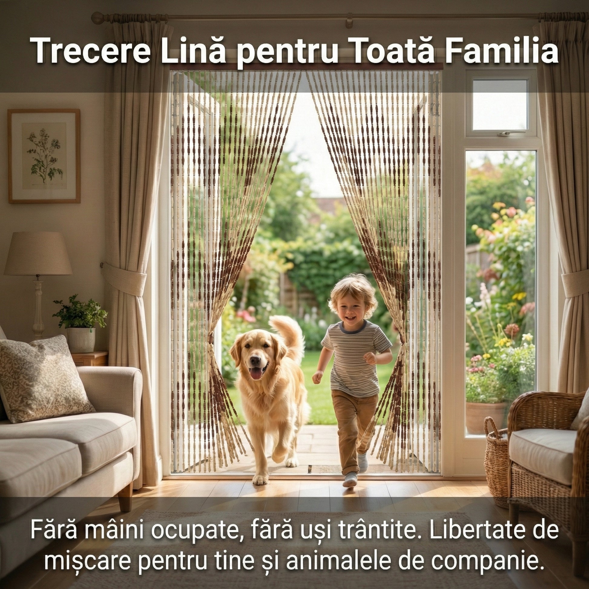 Perdea de Ușă Anti-Muște din PVC, 90x200 cm, Model Zig-Zag Bej/Maro, Rezistentă la Exterior, Bară de Prindere Inclusă