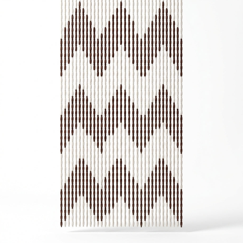 Perdea de Ușă Anti-Muște din PVC, 90x200 cm, Model Zig-Zag Bej/Maro, Rezistentă la Exterior, Bară de Prindere Inclusă