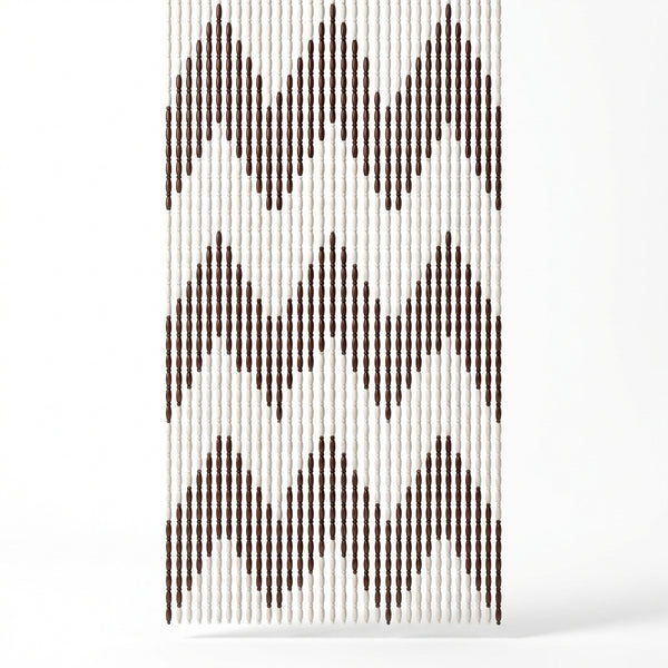 Perdea de Ușă Anti-Muște din PVC, 90x200 cm, Model Zig-Zag Bej/Maro, Rezistentă la Exterior, Bară de Prindere Inclusă