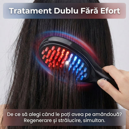 Perie Electrică TheraBrush pentru Regenerarea Părului, Terapie cu Lumină Roșie și Albastră, Funcție Hidratare, Masaj Scalp, Negru
