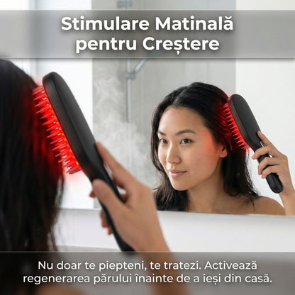 Perie Electrică TheraBrush pentru Regenerarea Părului, Terapie cu Lumină Roșie și Albastră, Funcție Hidratare, Masaj Scalp, Negru