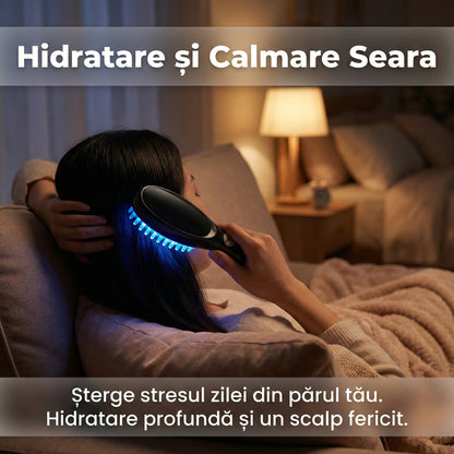 Perie Electrică TheraBrush pentru Regenerarea Părului, Terapie cu Lumină Roșie și Albastră, Funcție Hidratare, Masaj Scalp, Negru