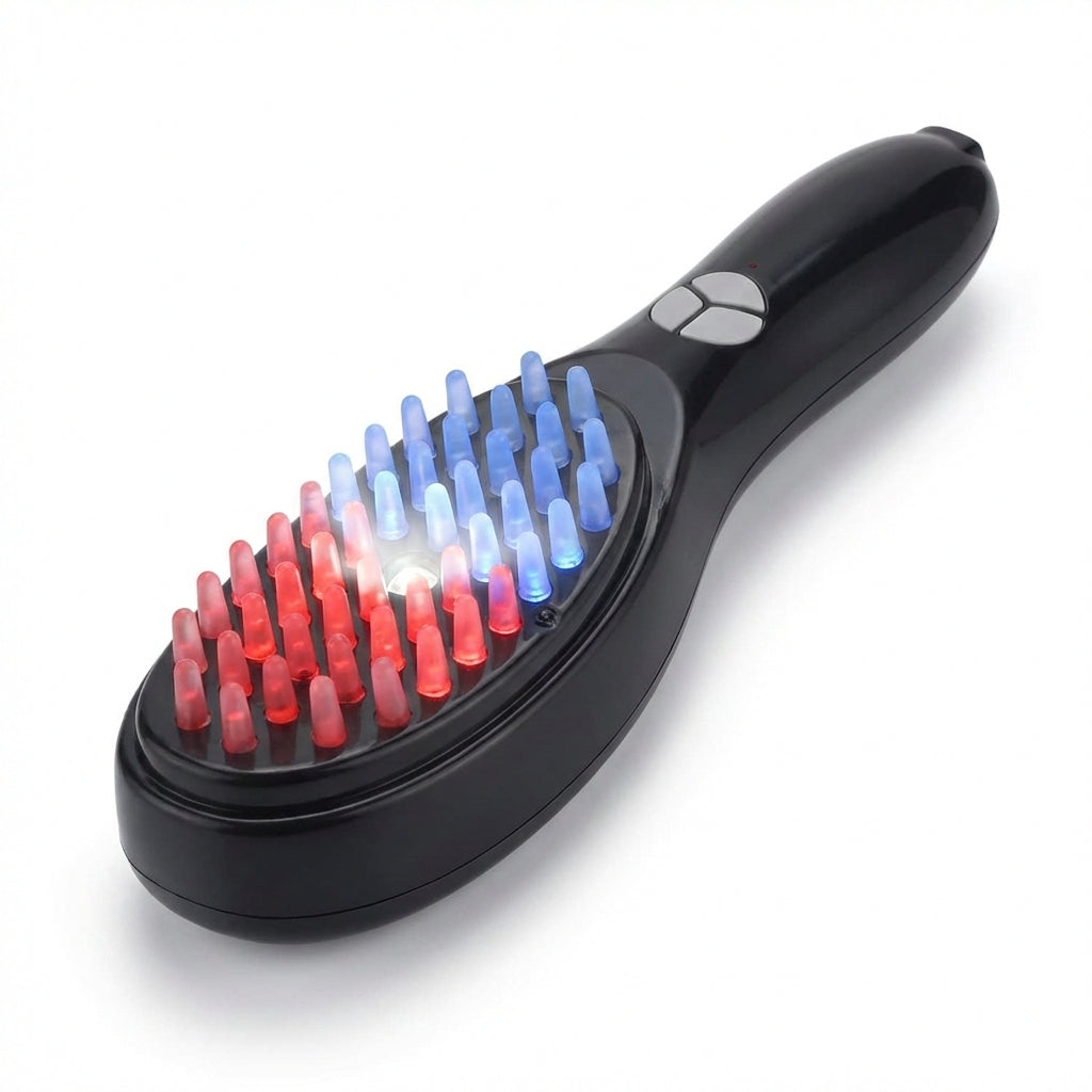 Perie Electrică TheraBrush pentru Regenerarea Părului, Terapie cu Lumină Roșie și Albastră, Funcție Hidratare, Masaj Scalp, Negru