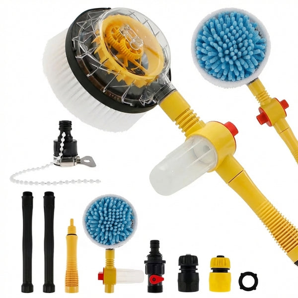 Perie Rotativă Automată pentru Spălare Auto, 360°, Dispenser Spumă, Mâner Telescopic 100cm, Microfibră Chenille, Galben