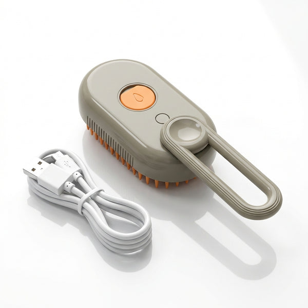 Perie cu Aburi 3-în-1 pentru Pisici și Câini, Funcție Spray și Masaj, Reîncărcabilă USB, Îndepărtare Păr, Bej