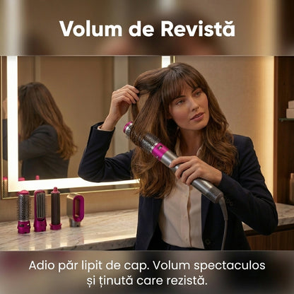 Perie de Păr Electrică Multifuncțională 5 în 1 Hot Air Styler, 1000W, Ondulator și Uscător cu Înveliș Ceramic, Gri/Roz