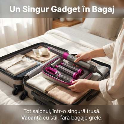 Perie de Păr Electrică Multifuncțională 5 în 1 Hot Air Styler, 1000W, Ondulator și Uscător cu Înveliș Ceramic, Gri/Roz