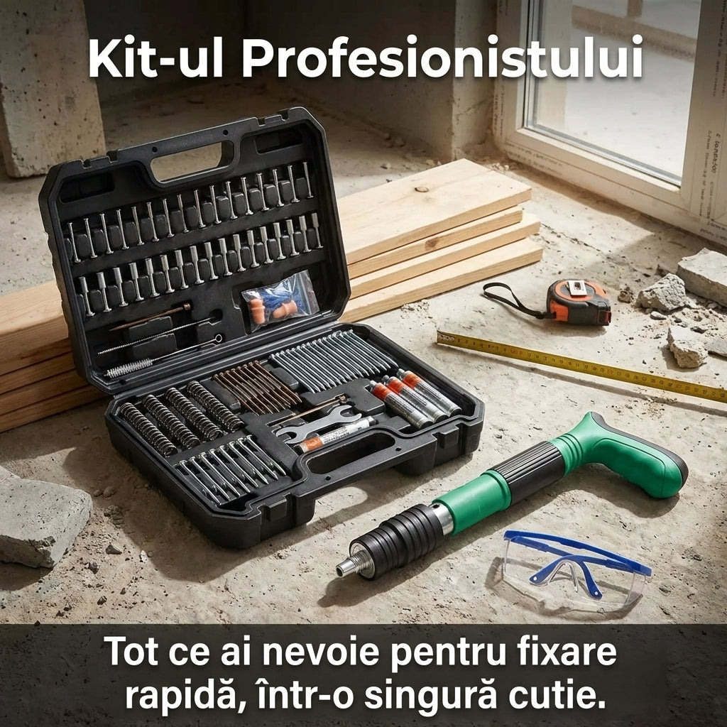 Pistol de Bătut Cuie în Beton "Mini Cannon" - Putere Ajustabilă 5 Trepte & Amortizor Zgomot (Fără Aer/Curent)