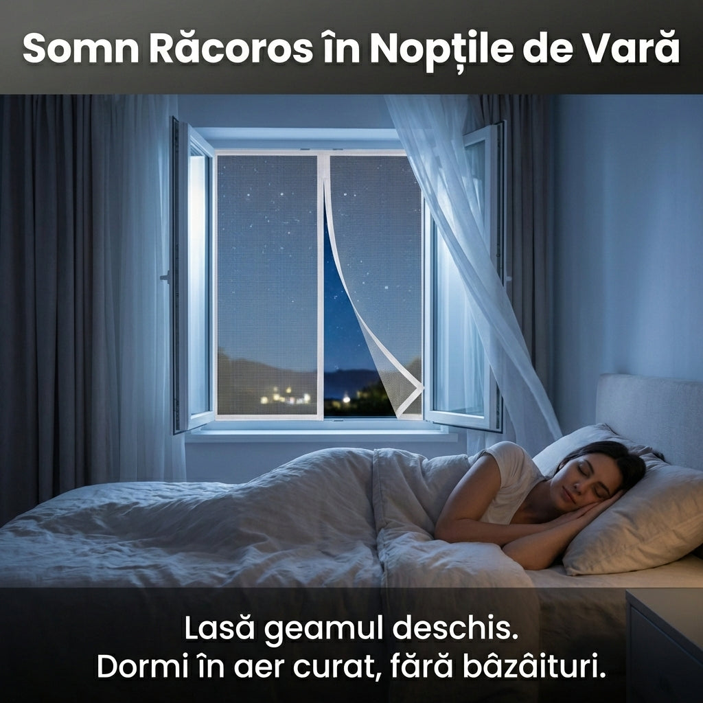 Plasă Autoadezivă Anti-Insecte pentru Geam 50x115 cm, Poliester Transparent, Montare Fără Găuri cu Bandă Velcro, Alb