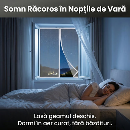 Plasă Autoadezivă Anti-Insecte pentru Geam 50x115 cm, Poliester Transparent, Montare Fără Găuri cu Bandă Velcro, Alb